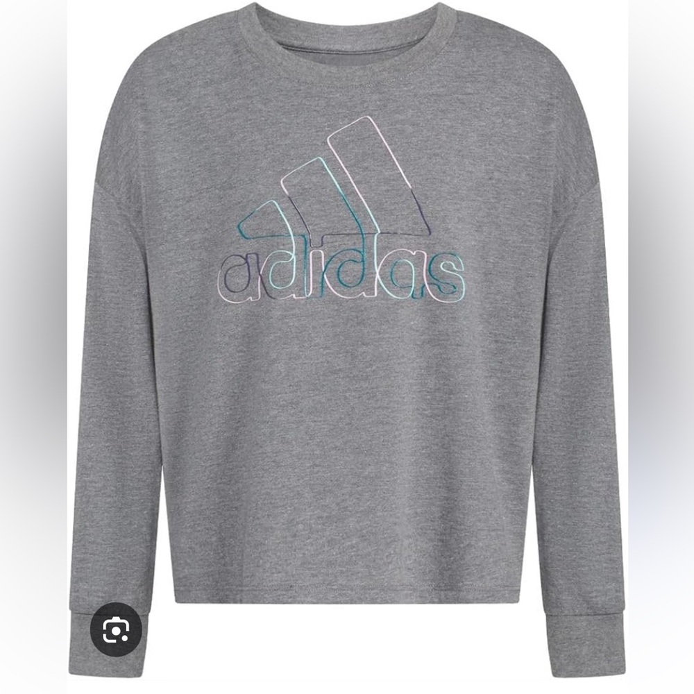 adidas Girl's Small 7/8‎ Heather Gray Long Sleeve Waist Crew Tee Big Kids NWT